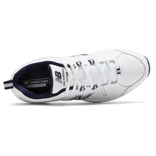 Load image into Gallery viewer, White With Navy New Balance Men&#39;s 608V5 Leather Athletic Training Sneaker Top View
