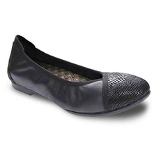 Load image into Gallery viewer, Black Revere Women&#39;s Nairobi Leather And Lizard Print Leather Ballet Flat Profile View

