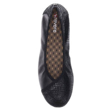 Load image into Gallery viewer, Black Revere Women&#39;s Nairobi Leather And Lizard Print Leather Ballet Flat Top View
