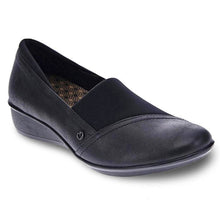 Load image into Gallery viewer, Onyx Black Revere Women&#39;s Naples Leather And Stretch Casual Loafer Profile View
