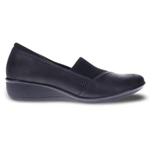 Load image into Gallery viewer, Onyx Black Revere Women&#39;s Naples Leather And Stretch Casual Loafer Side View

