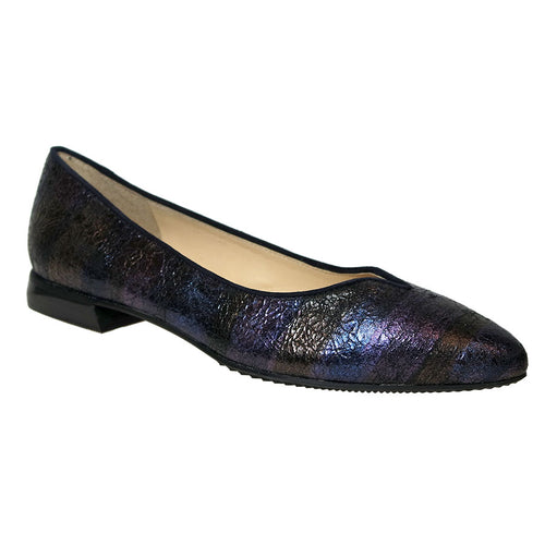 Black With Blue And Gold And Purple Brunate Women's Caro Crinkle Multi Color Leather With Suede Trim Dressy Ballet Flat