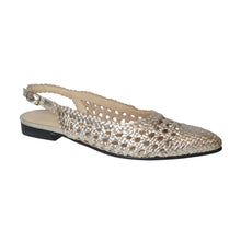Load image into Gallery viewer, Platino Light Gold Brunate Women&#39;s Woven Metallic Leather Slingback Flat Profile View
