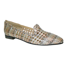 Load image into Gallery viewer, Silver And Dark Grey And Bronze With Black Sole Brunate Women&#39;s Kensl Woven Metallic Leather Dress Slip On Flat Profile View
