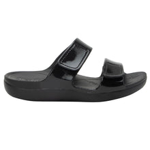 Load image into Gallery viewer, Black Alegria Orb EVA Double Velcro Strap Slide Sandal Side View
