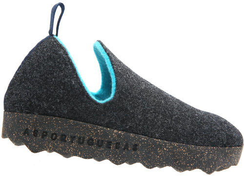 Anthracite Grey With Light Blue Aspotuguesas City Round Toe Wool Slip On Shoe Side View