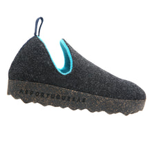 Load image into Gallery viewer, Anthracite Grey With Light Blue Aspotuguesas City Round Toe Wool Slip On Shoe Side View
