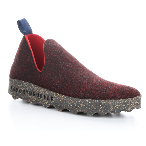 Merlot Dark Red And Red With Brown Sole Aspotuguesas City Round Toe Wool Slip On Shoe Profile View