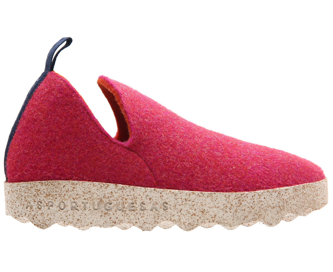 Fuchsia Pink With Beige Sole Aspotuguesas City Round Toe Wool Slip On Shoe Side View