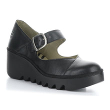 Load image into Gallery viewer, Black Fly London Women&#39;s Baxe428Fly Leather Mary Jane Wedge Profile View
