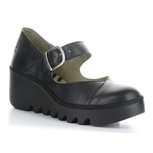 Black Fly London Women's Baxe428Fly Leather Mary Jane Wedge Profile View
