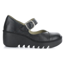 Load image into Gallery viewer, Black Fly London Women&#39;s Baxe428Fly Leather Mary Jane Wedge Side View
