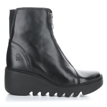 Load image into Gallery viewer, Black Fly London Women&#39;s Boce457Fly Leather Front Zipper Wedge Bootie Side View
