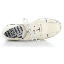 Load image into Gallery viewer, Off White With Black Sole Fly London Women&#39;s Bogi466Fly Leather Oxford Sandal Wedge Top View

