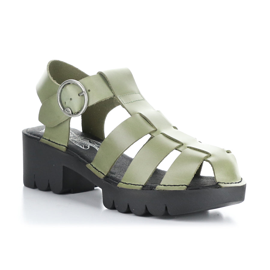 Light Green With Black Sole Fly London Women's Emme511fly Leather Strappy Block Heel Sandal Profile View