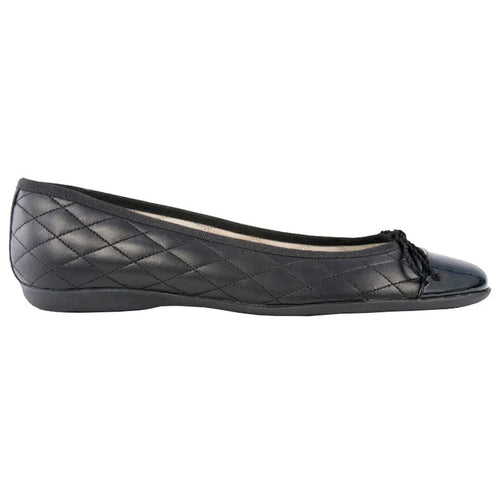 Black French Sole Women's Passport Quilted Leather And Patent Ballet Flat Side View