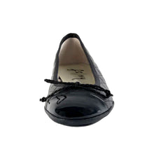 Load image into Gallery viewer, Black French Sole Women&#39;s Passport Quilted Leather And Patent Ballet Flat Front View
