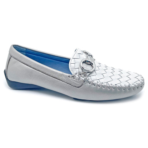 Silver And White Robert Zur Women's Perlata True Glove Leather Loafer