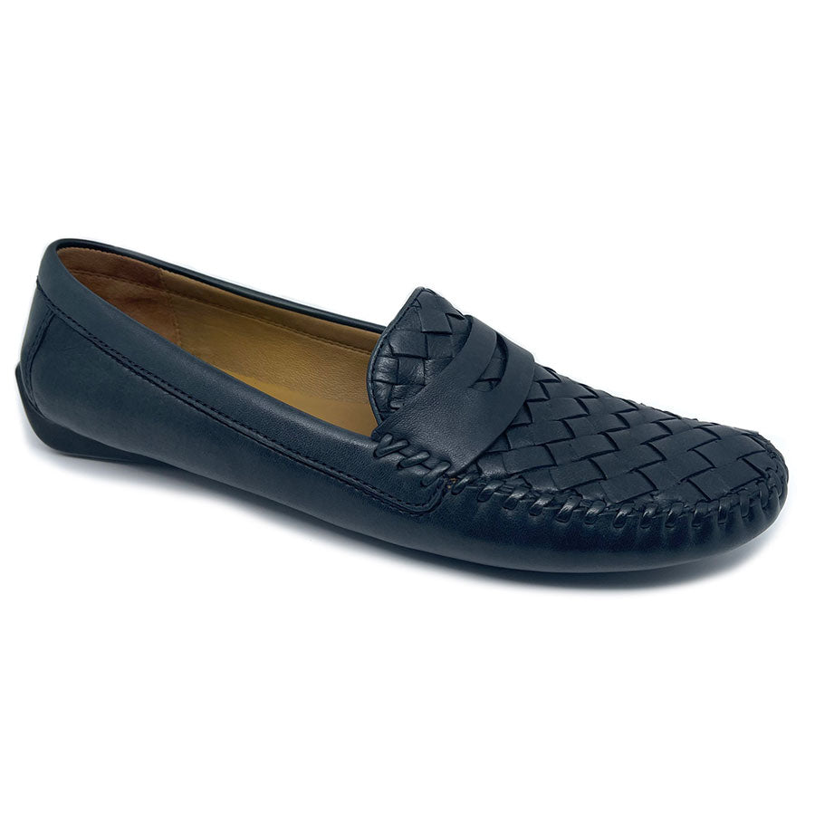 Navy Robert Zur Women's Petra Leather And Woven Leather Loafer