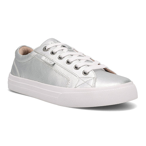 Silver With White Sole Taos Women's Plim Soul Lux Metallic Leather Casual Sneaker