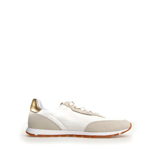 Ice White And Beige With Orange Sole Candice Cooper Women's Plume Fabric And Suede Casual Sneaker