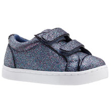 Load image into Gallery viewer, Navy And Multi Colors With White Sole Nina Doll Girl&#39;s Portia T Glitter Double Velcro Strap Casual Sneaker Sizes 8 to 12 Profile View
