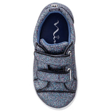 Load image into Gallery viewer, Navy And Multi Colors With White Sole Nina Doll Girl&#39;s Portia Glitter Double Velcro Strap Casual Sneaker Sizes 13 and 1 to 6 Top View
