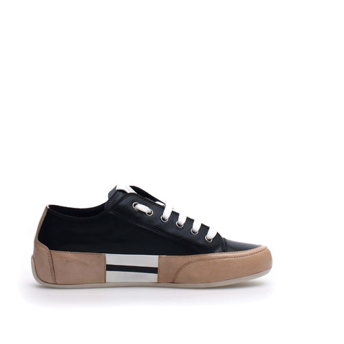 Black With White And Tan Candice Cooper Women's Rock Patch S Buffed Leather Casual Sneaker Side View