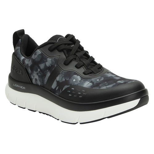 Black With Grey And White Alegria Women's Elips Pansy Power Printed Knit Athletic Sneaker Profile View