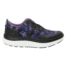 Load image into Gallery viewer, Black With Purple And White Alegria Women&#39;s Elips Pansy Power Printed Knit Athletic Sneaker Side View
