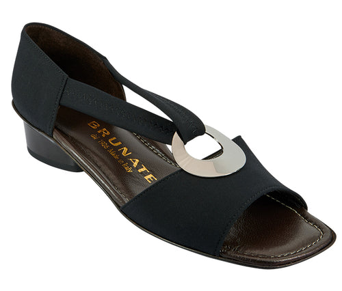 Nero Black Brunate Women's Glori Microfiber Dress Casual Heeled Sandal With Oval Detailing Profile View