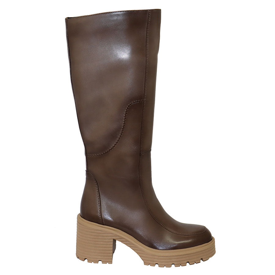 Cognac Brown With Dark Beige Sole Eric Michael Women's Sarita Leather Knee High Platform Heeled Boot