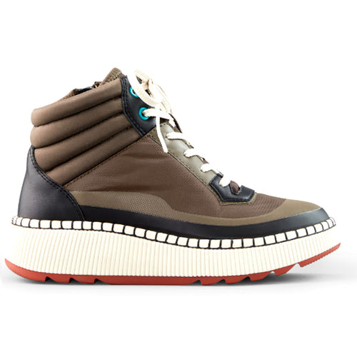 Loden Brown With Black And White And Orange Cougar Women's Savant Waterproof Nylon And Leather Platform Hi Top Sneaker