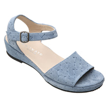 Load image into Gallery viewer, Smoke Blue With Black Sole Brunate Women&#39;s Kaden Knit Wedge Triple Strap Sandal Profile View
