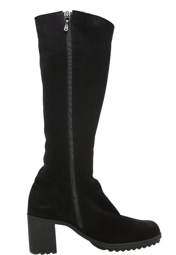 Black Arche Women's Sheley Nubuck Knee High Block Heel Side Zipper Boot