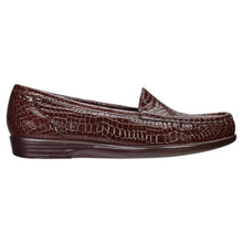 Load image into Gallery viewer, Chocolate Brown SAS Women&#39;s Simplify Crocco Patent Leather Dress Casual Loafer Side View
