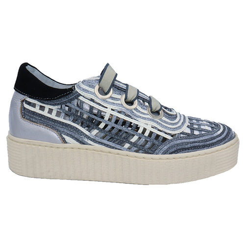 Blue With Dark Blue And White Eric Michael Women's Sintra Perforated Leather Casual Sneaker