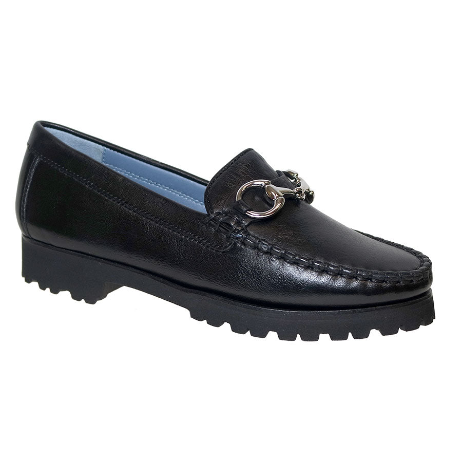 Black Robert Zur Women's Soho Glove Leather Loafer With Silver Link Ornament