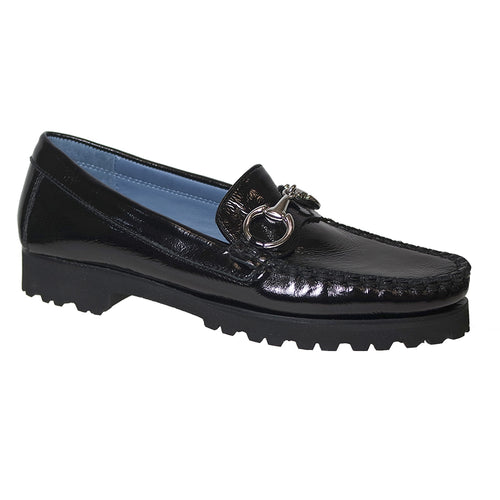 Black Robert Zur Women's Soho Patent Leather Loafer With Silver Link Ornament