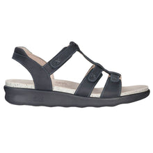 Load image into Gallery viewer, Nero Dark Grey With Black Sole SAS Women&#39;s Sorrento Leather T Strap Wedge Sandal Side View
