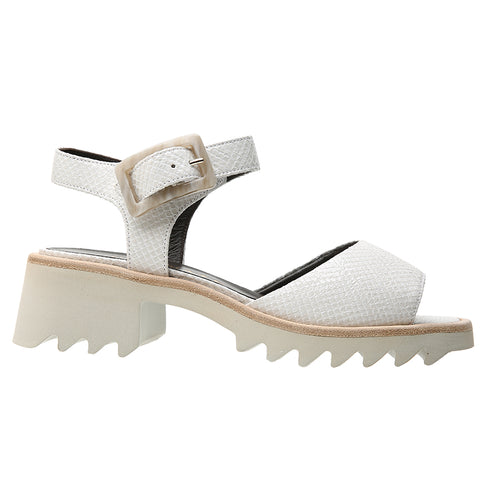 Bianco Off White Brunate Women's Audre Crocco Patent Quarter Strap Sandal With Marble Beige Buckle Strap