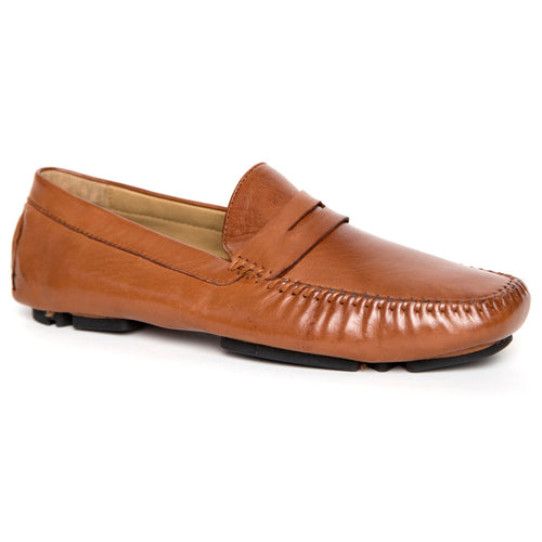 Saddle Tan With Black Sole Robert Zur Men's Sven Leather Driving Moccasin Profile View