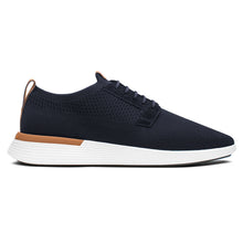 Load image into Gallery viewer, Navy Blue And White With Tan Wolf And Shepherd Men&#39;s Swiftknit Derby Sneaker Side View
