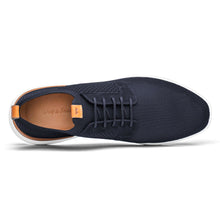 Load image into Gallery viewer, Navy Blue And White With Tan Wolf And Shepherd Men&#39;s Swiftknit Derby Sneaker Top View
