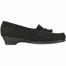 Load image into Gallery viewer, Onyx Black SAS Women&#39;s Taylor Nubuck And Textured Nubuck Low Heel Dress Loafer With Tassels Side View
