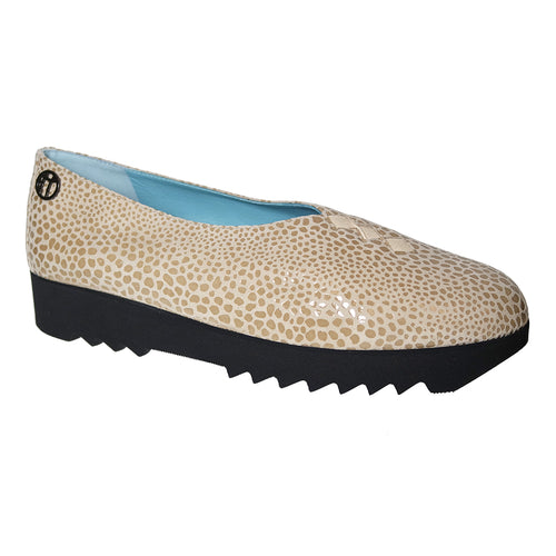 Beige And Tan With Black Sole Thierry Rabotin Women's T Grace Printed Leather Slip On Shoe Profile View