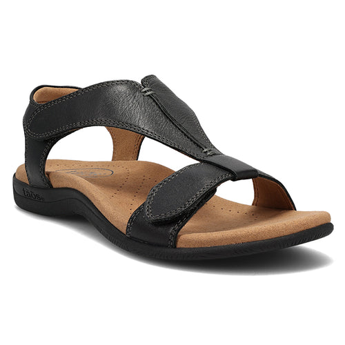 Black Taos Women's The Show Leather Shield T Strap Casual Sandal