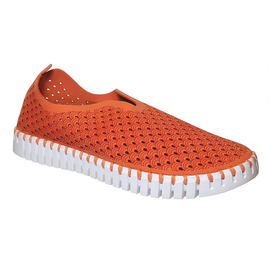 Camelia Orange With White Sole Ilse Jacobsen Women's Tulip 139 Scalloped Embossed Synthetic Slip On Casual Sneaker