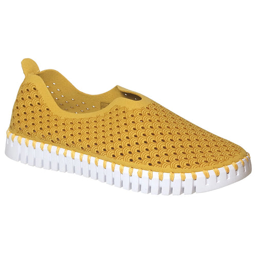 Gold Yellow With White Sole Ilse Jacobsen Women's Tulip 139 Scalloped Embossed Synthetic Slip On Casual Sneaker