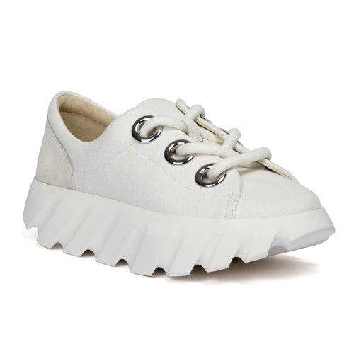 White 4ccccees Women's Tura Fabi Canvas And Split Suede Platform Sneaker With Large Laces And Eyelets Profile View